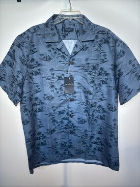 Year In Year Out Men's Tropical Storm Hawaiian Shirt, Blue, XL